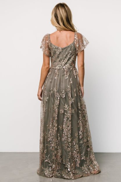 Corinne Shimmer Maxi Gown | Dark Sage + Rose Gold - Baltic Born