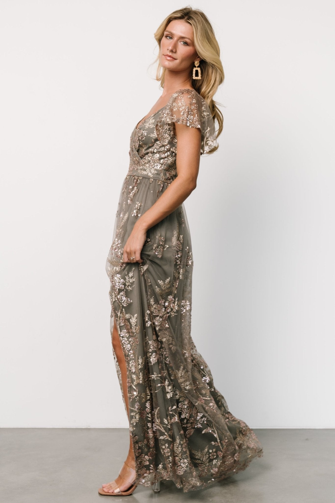 Corinne Shimmer Maxi Gown | Dark Sage + Rose Gold - Baltic Born