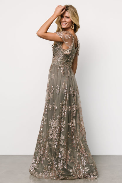 Corinne Shimmer Maxi Gown | Dark Sage + Rose Gold - Baltic Born