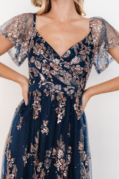 Corinne Shimmer Maxi Gown | Navy + Rose Gold - Baltic Born