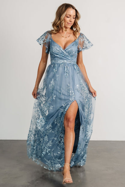 Corinne Shimmer Maxi Gown | Slate Blue - Baltic Born