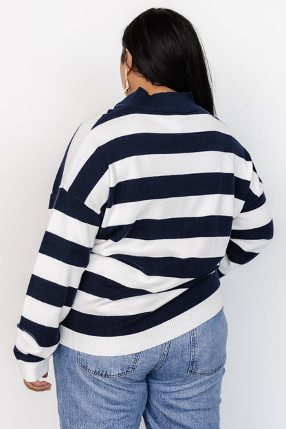 Cornell Half Zip Sweater | Navy + Off White - Baltic Born