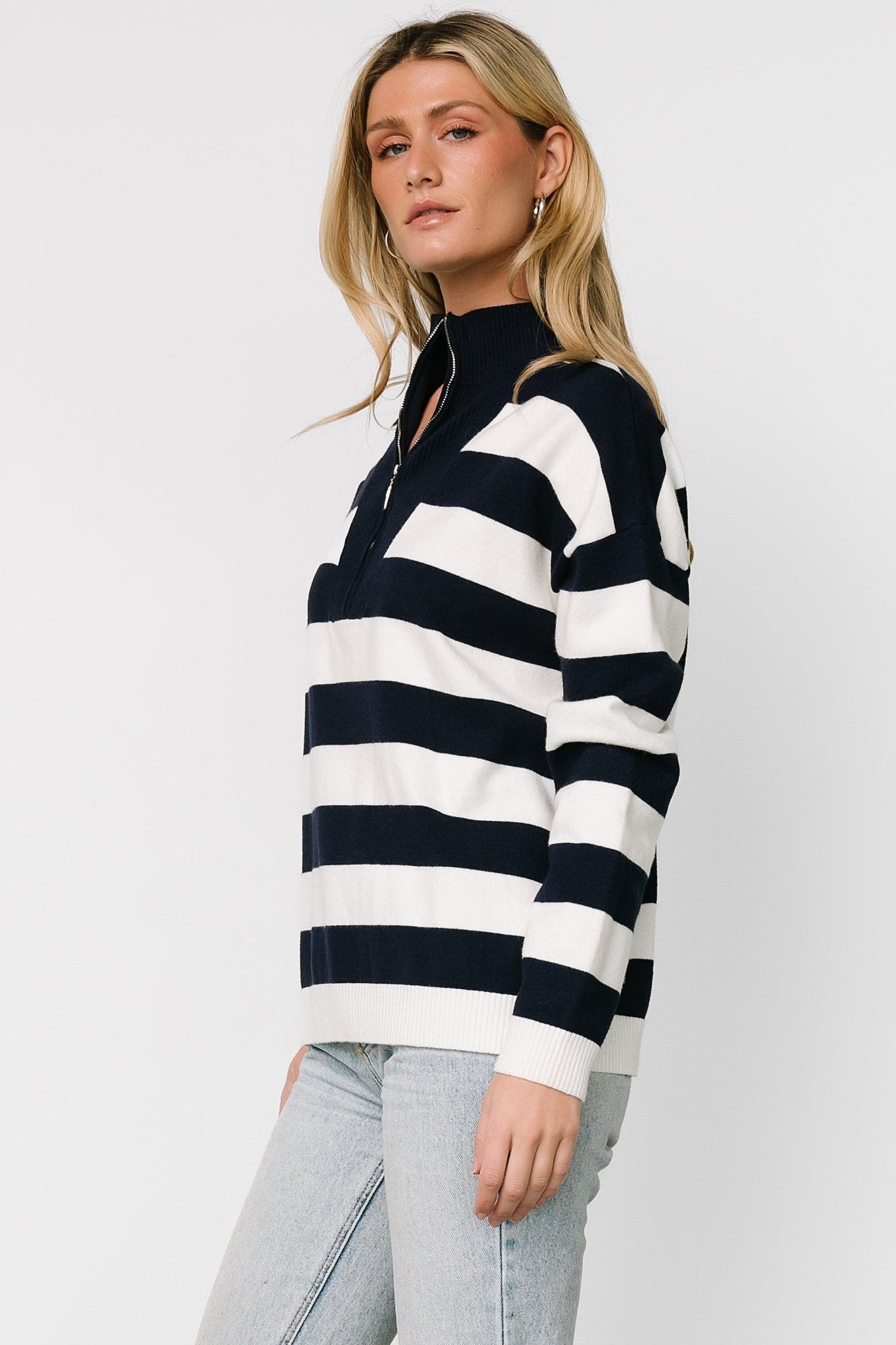 Cornell Half Zip Sweater | Navy + Off White - Baltic Born