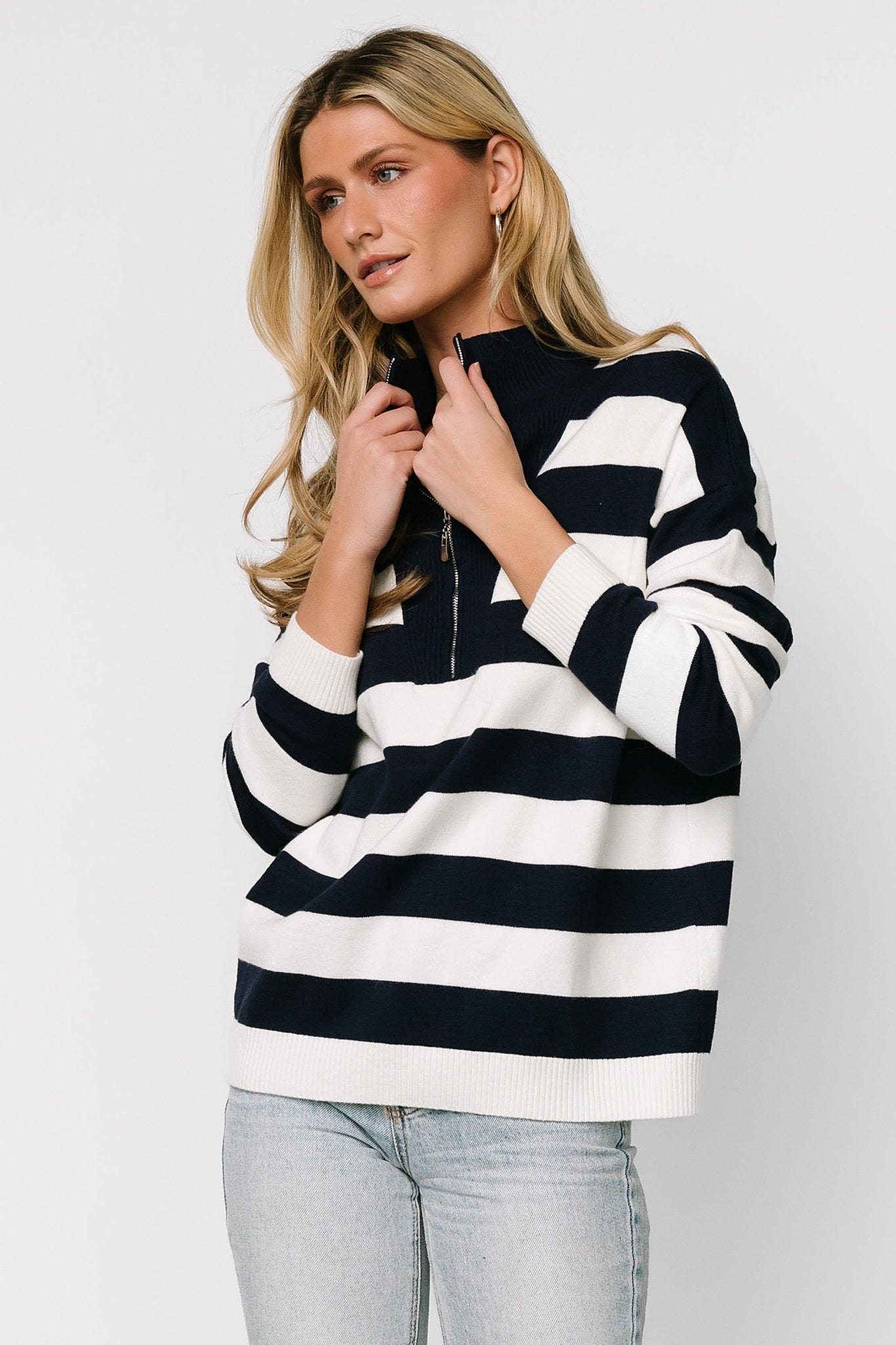 Cornell Half Zip Sweater | Navy + Off White - Baltic Born