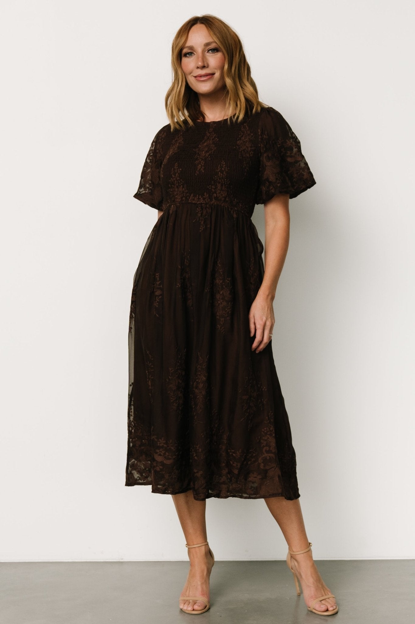 Corrine Embroidered Midi Dress | Brown - Baltic Born