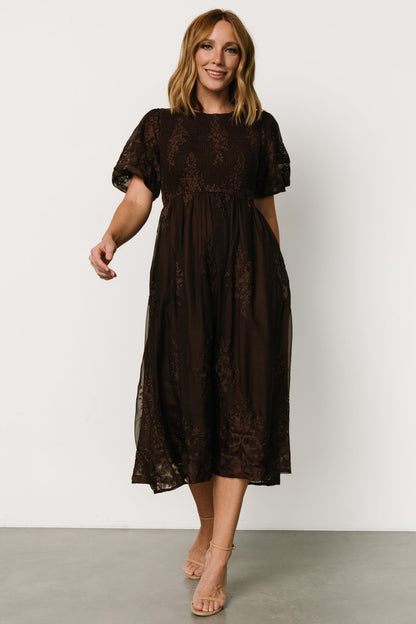 Corrine Embroidered Midi Dress | Brown - Baltic Born