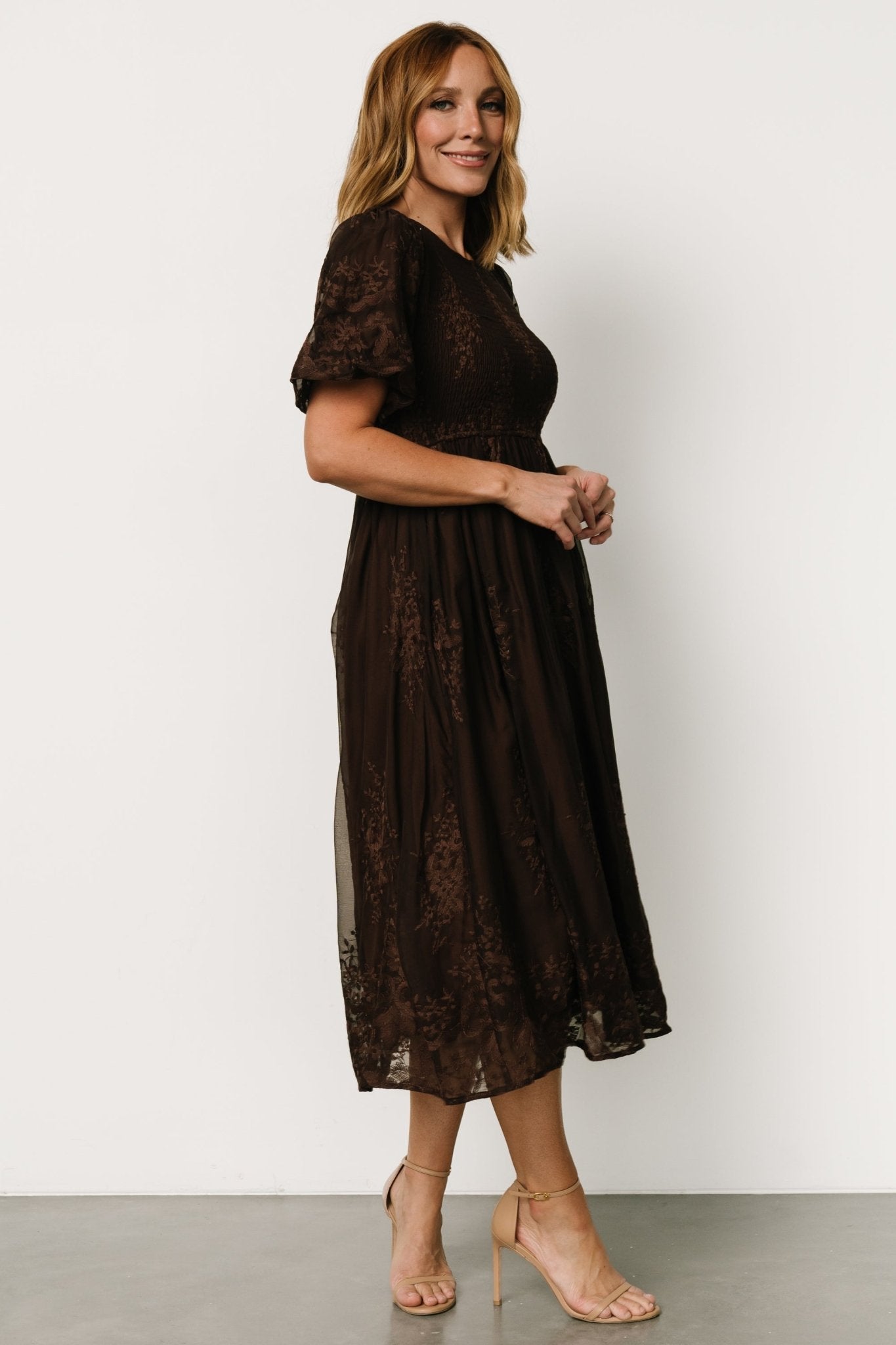 Corrine Embroidered Midi Dress | Brown - Baltic Born