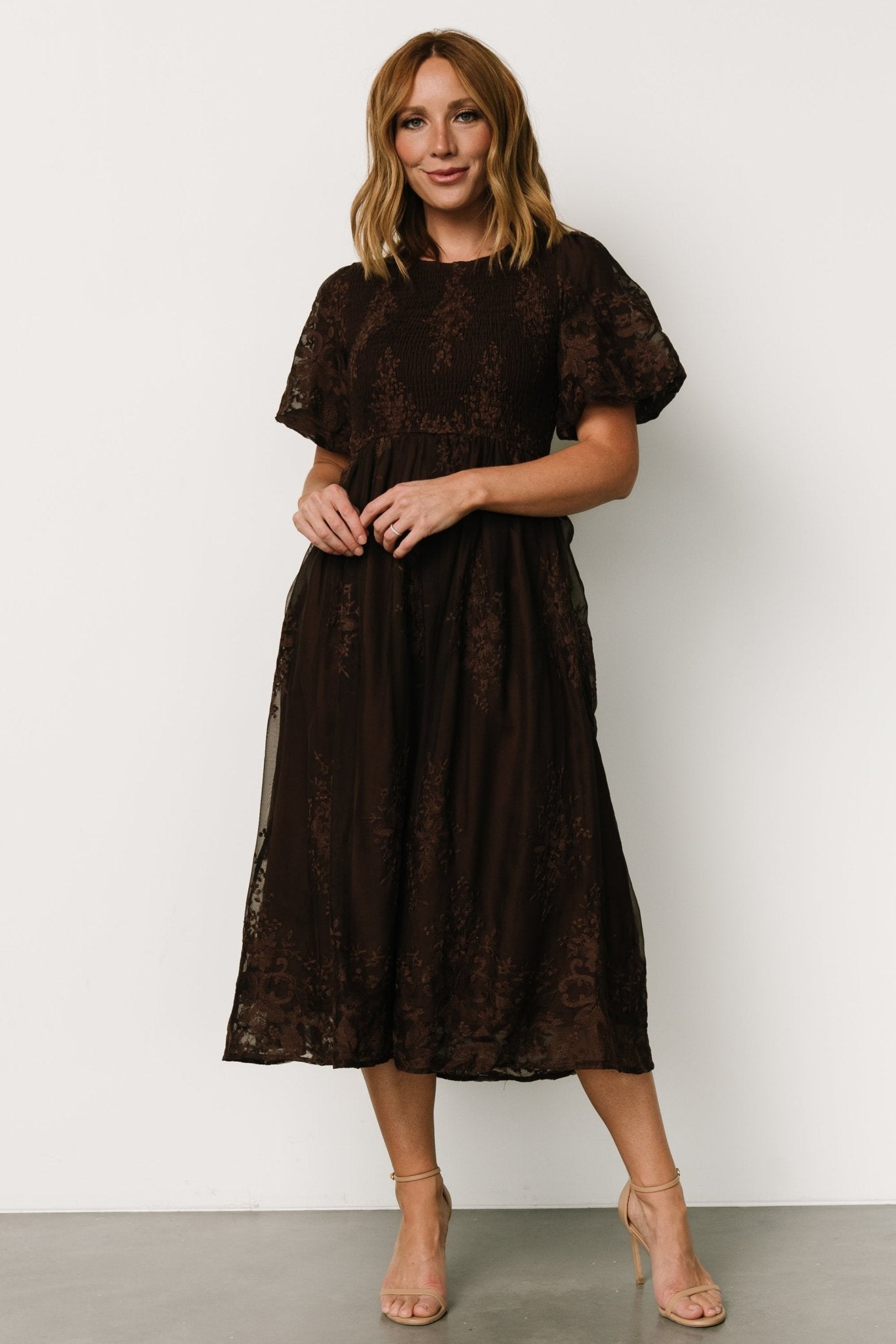 Corrine Embroidered Midi Dress | Brown - Baltic Born