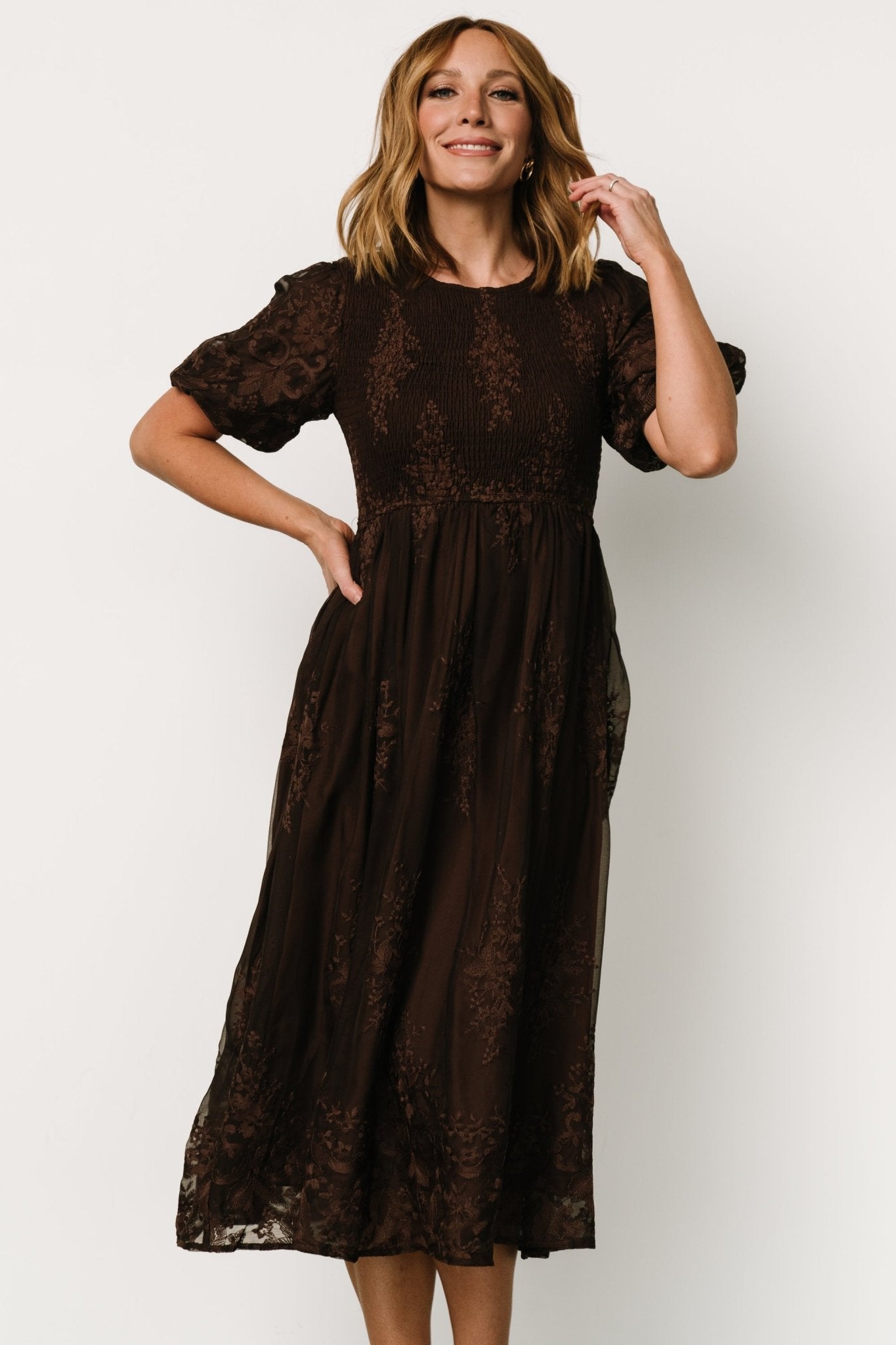 Corrine Embroidered Midi Dress | Brown - Baltic Born