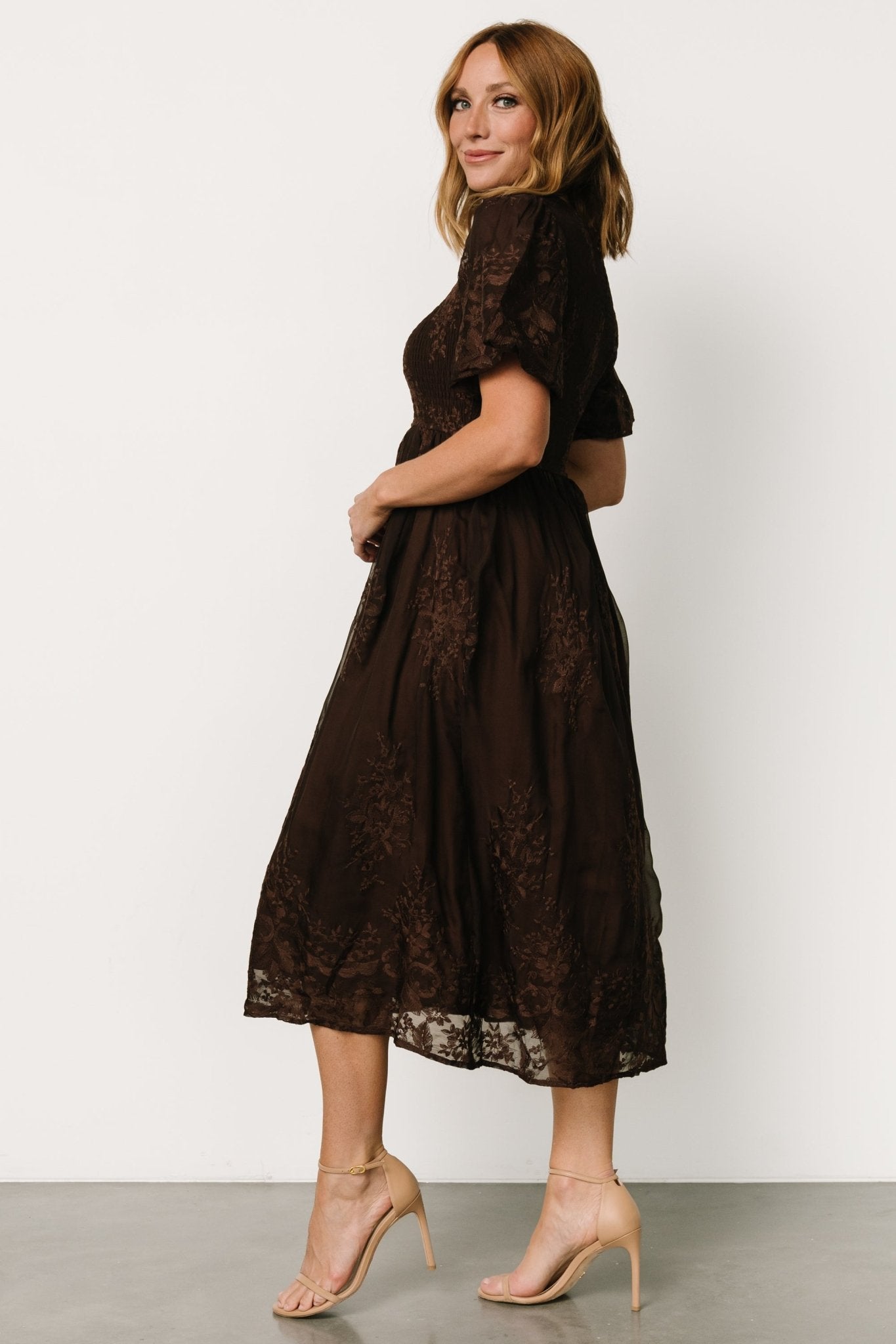 Corrine Embroidered Midi Dress | Brown - Baltic Born