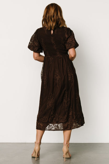 Corrine Embroidered Midi Dress | Brown - Baltic Born