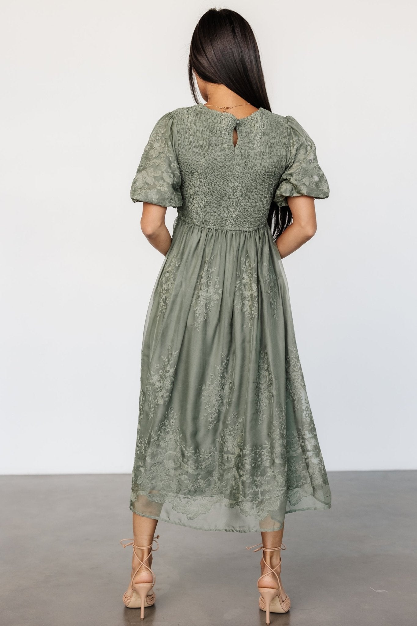 Corrine Embroidered Midi Dress | Deep Sage - Baltic Born