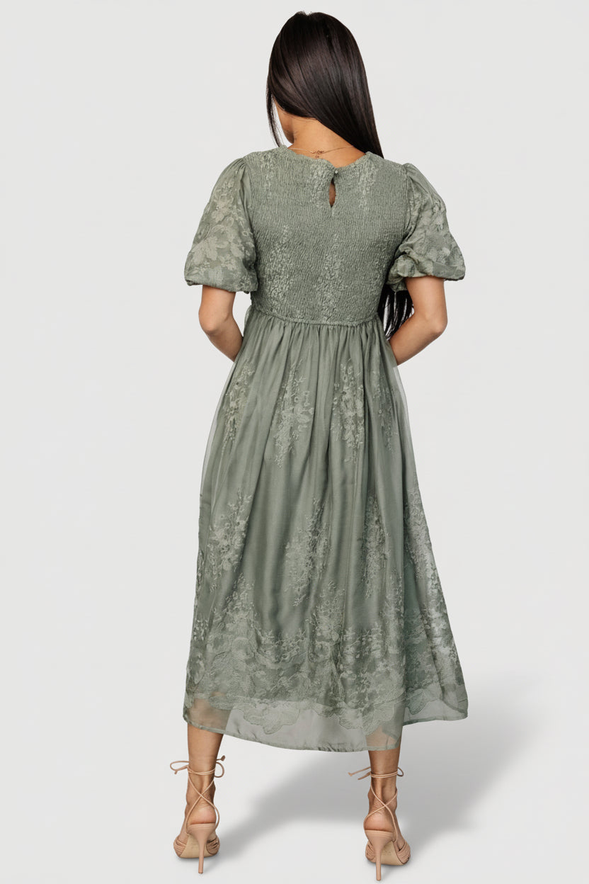Corrine Embroidered Midi Dress | Deep Sage