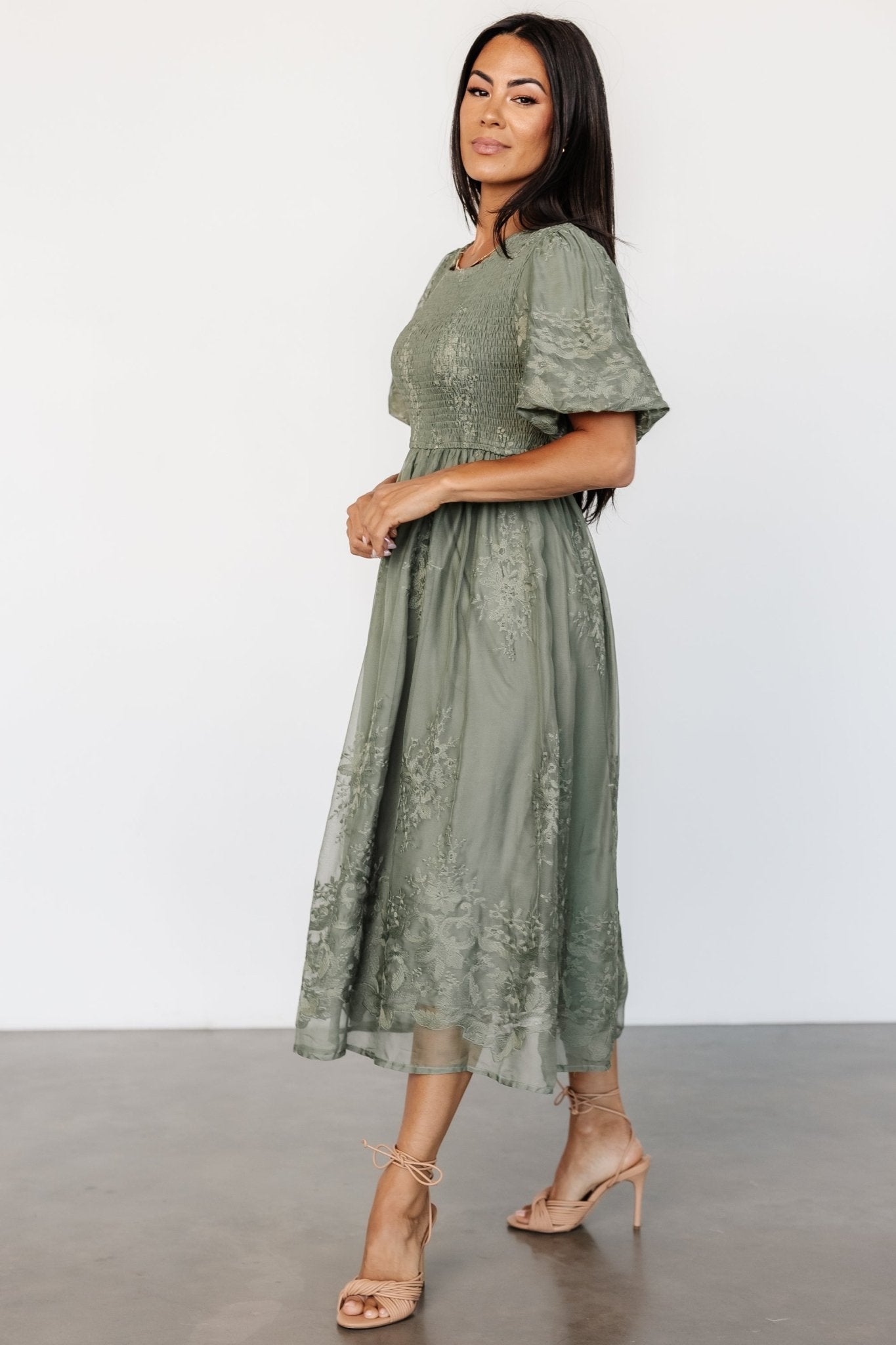 Corrine Embroidered Midi Dress | Deep Sage - Baltic Born