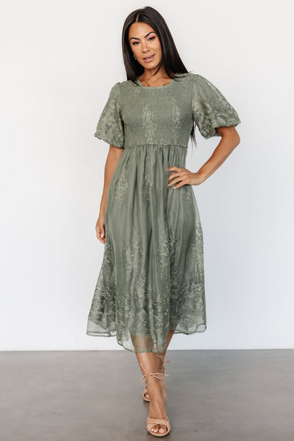 Corrine Embroidered Midi Dress | Deep Sage - Baltic Born