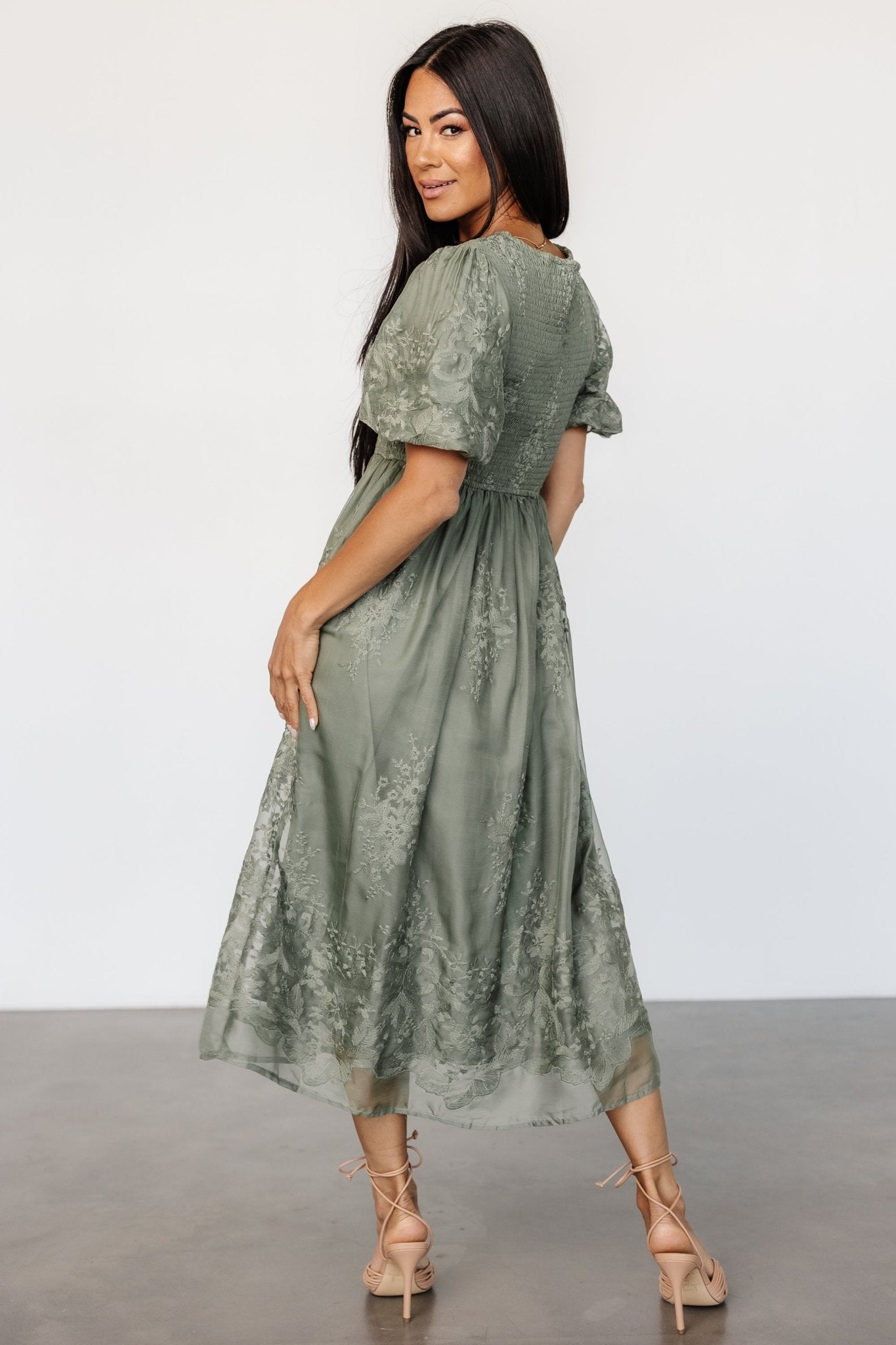 Corrine Embroidered Midi Dress | Deep Sage - Baltic Born