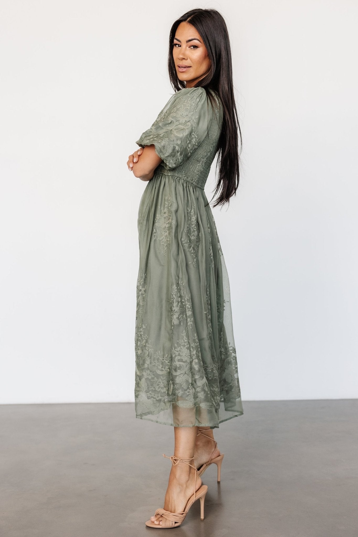 Corrine Embroidered Midi Dress | Deep Sage - Baltic Born