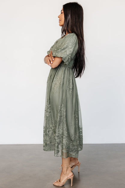 Corrine Embroidered Midi Dress | Deep Sage - Baltic Born