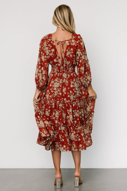 Coventry Tiered Midi Dress | Rust Floral - Baltic Born