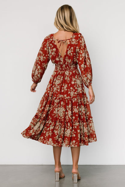 Coventry Tiered Midi Dress | Rust Floral - Baltic Born