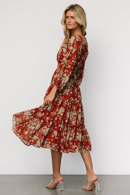 Coventry Tiered Midi Dress | Rust Floral - Baltic Born