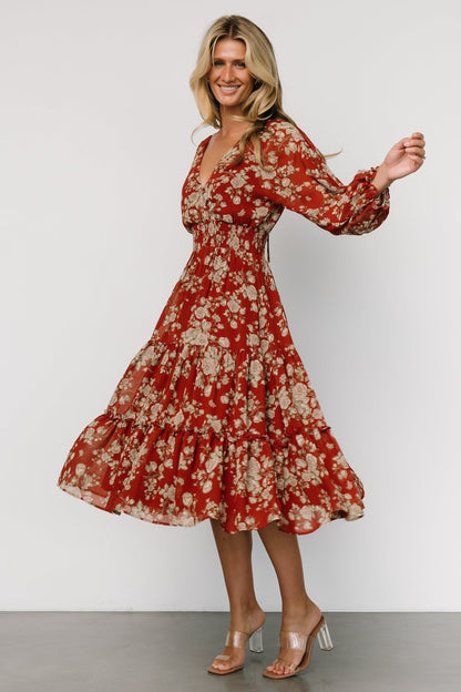 Coventry Tiered Midi Dress | Rust Floral - Baltic Born