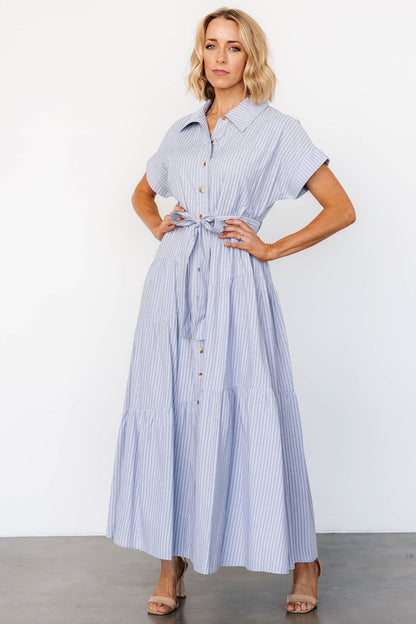 Covey Button Up Maxi Dress | Blue Stripe - Baltic Born