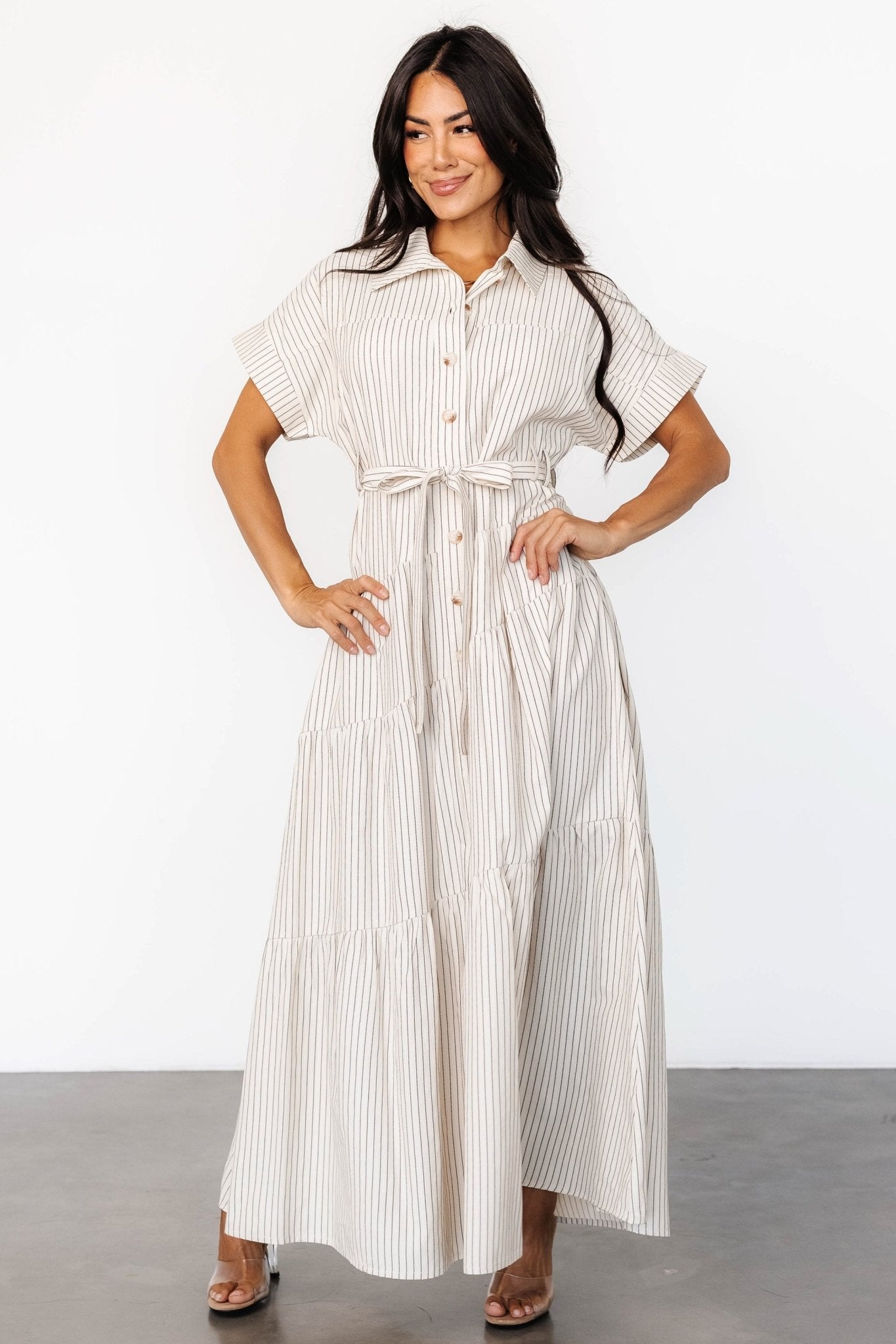 Covey Button Up Maxi Dress | Cream Stripe - Baltic Born