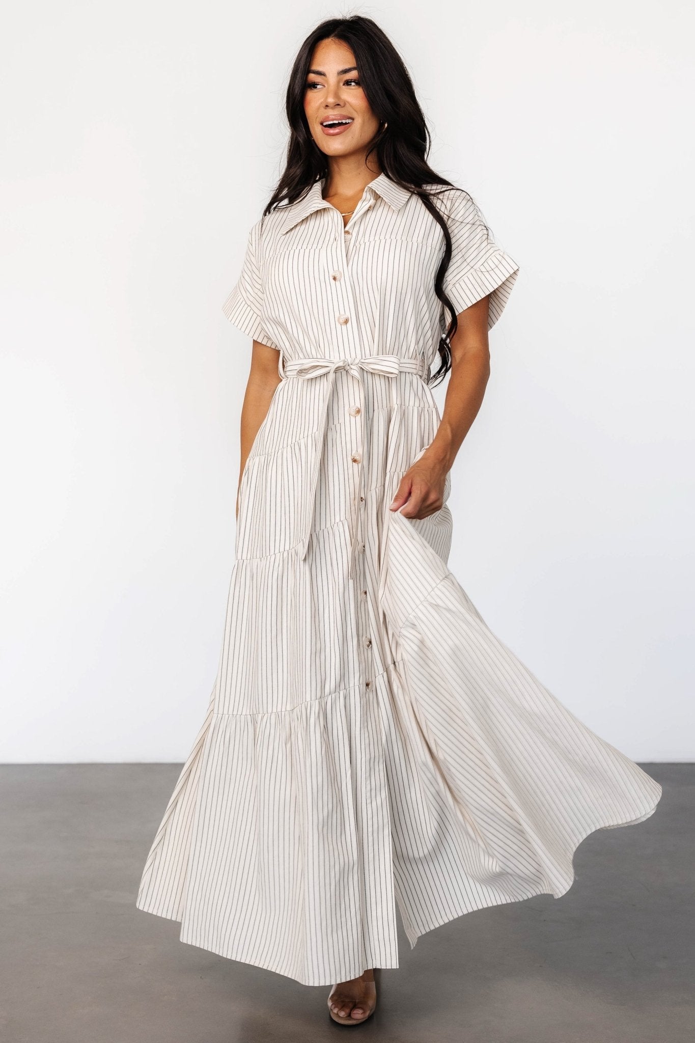 Covey Button Up Maxi Dress | Cream Stripe - Baltic Born