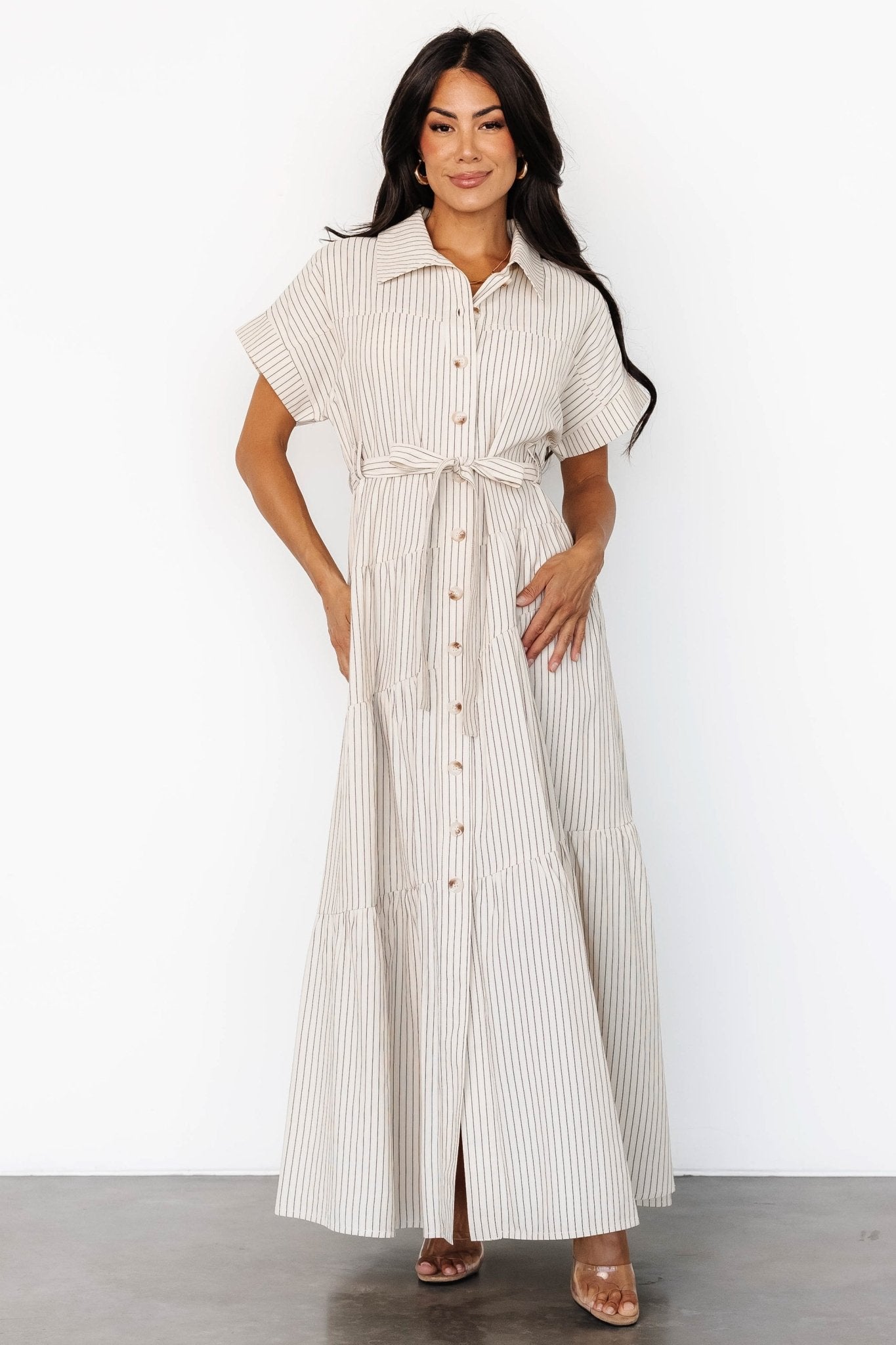 Covey Button Up Maxi Dress | Cream Stripe - Baltic Born