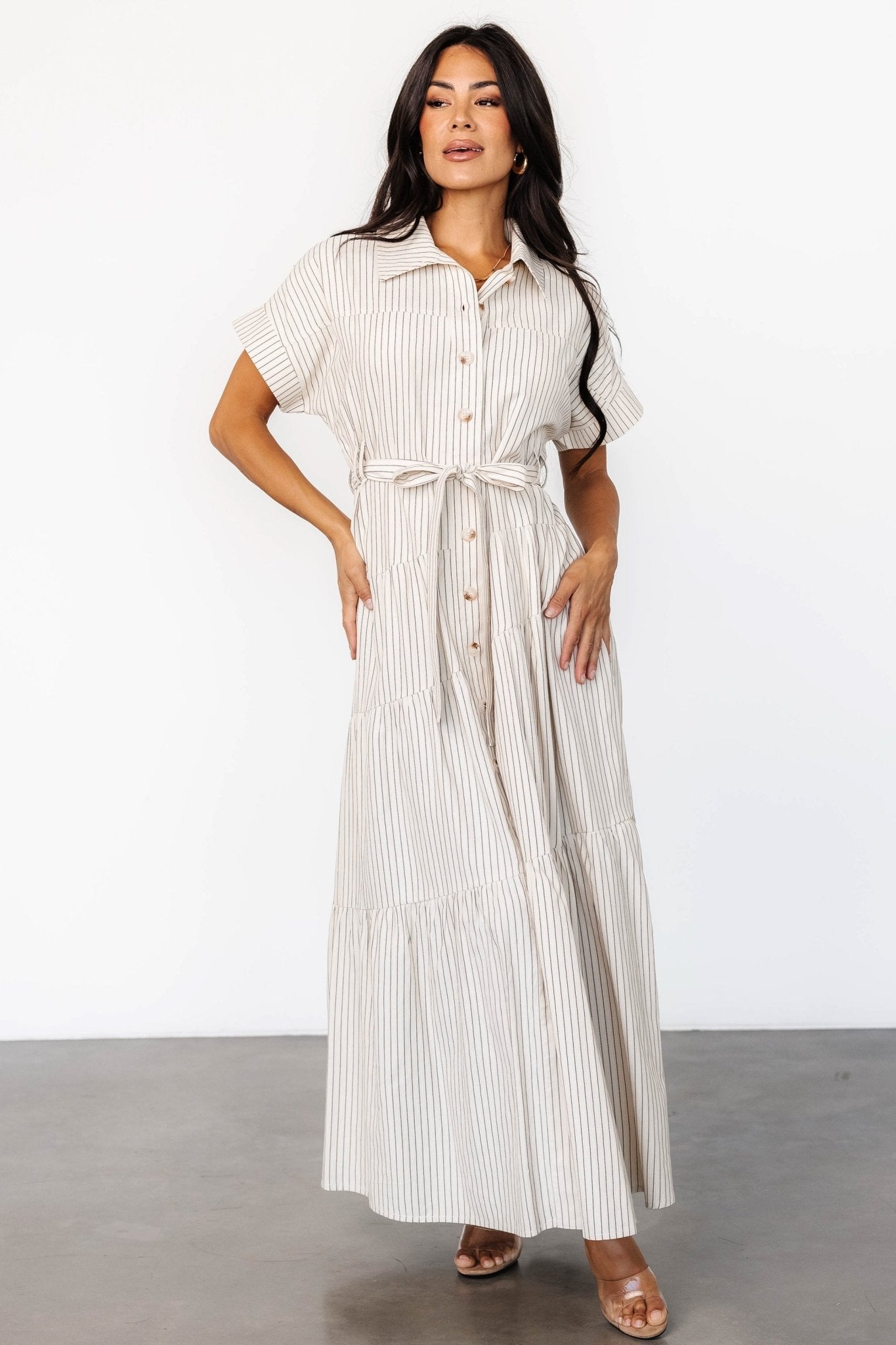 Covey Button Up Maxi Dress | Cream Stripe - Baltic Born