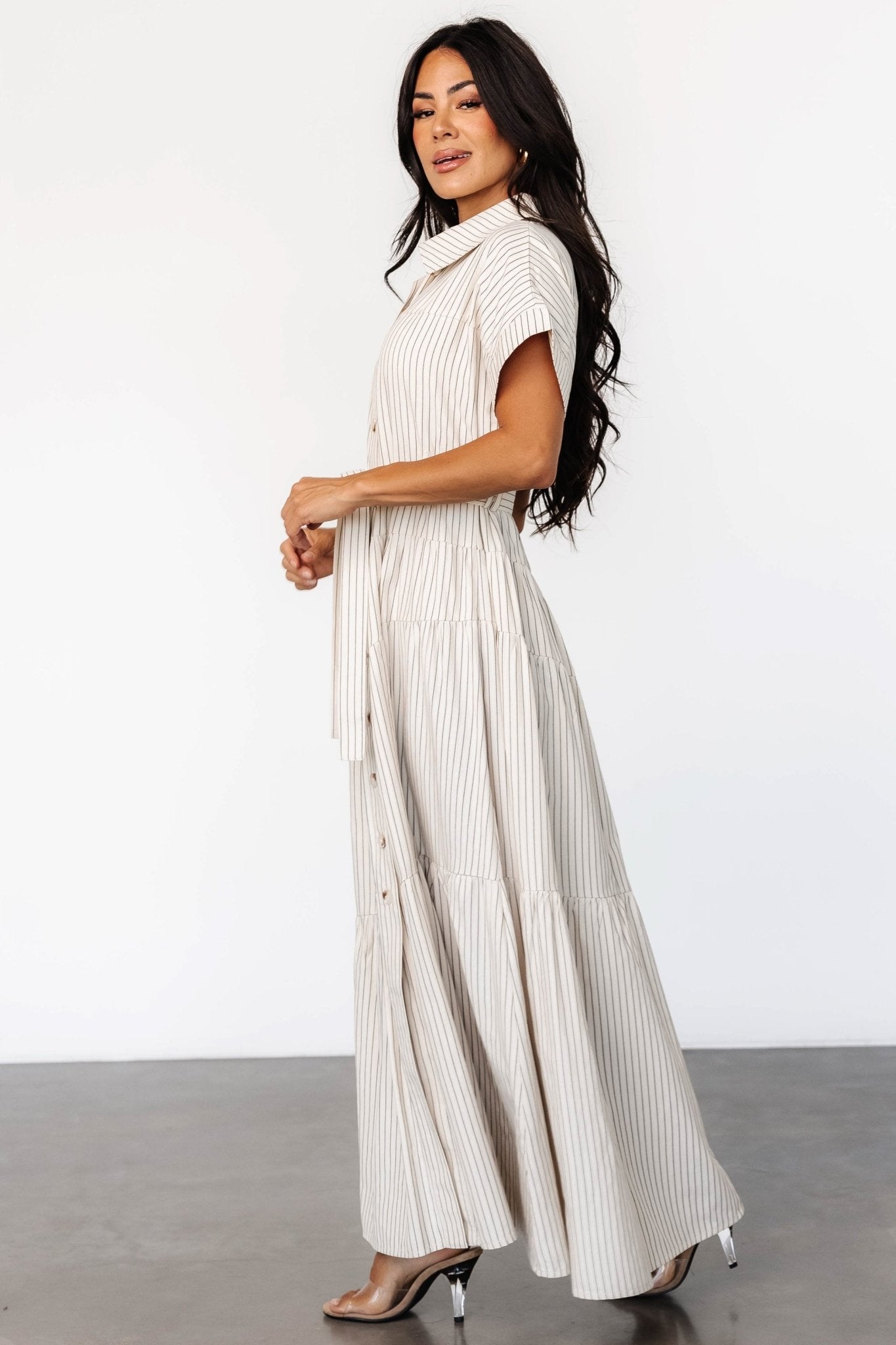 Covey Button Up Maxi Dress | Cream Stripe - Baltic Born