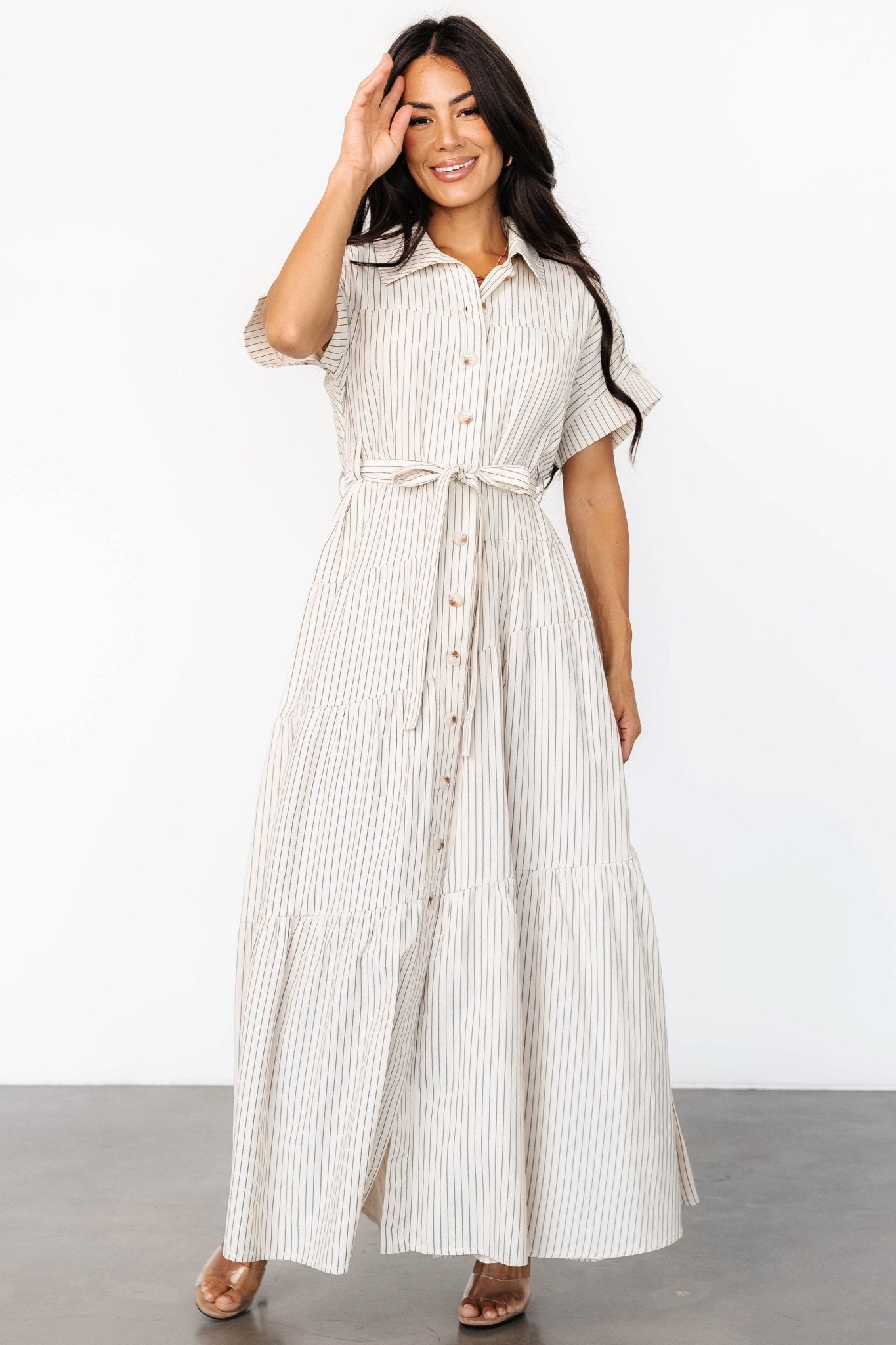 Covey Button Up Maxi Dress | Cream Stripe - Baltic Born