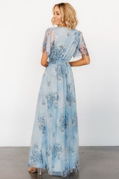 Cressida Tulle Maxi Dress | Blue + Off White Floral - Baltic Born