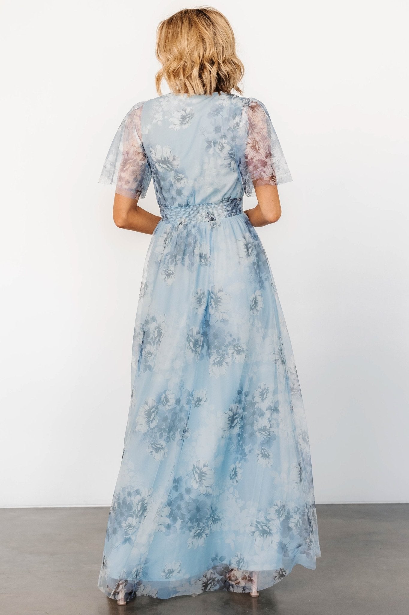 Cressida Tulle Maxi Dress | Blue + Off White Floral - Baltic Born