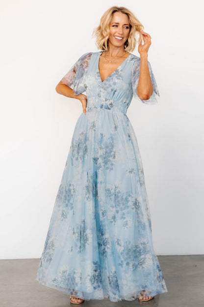 Cressida Tulle Maxi Dress | Blue + Off White Floral - Baltic Born