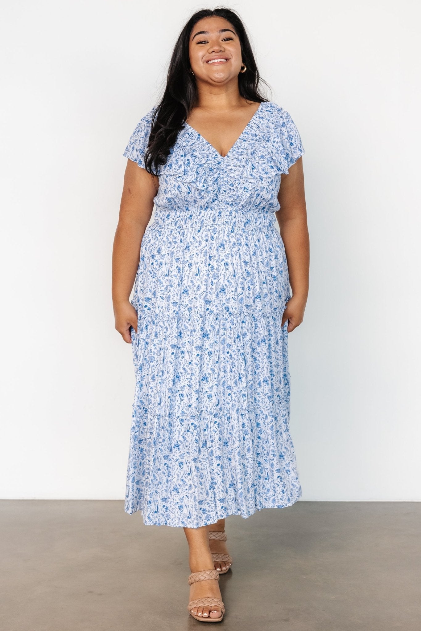 Crete Midi Dress | Blue + White - Baltic Born