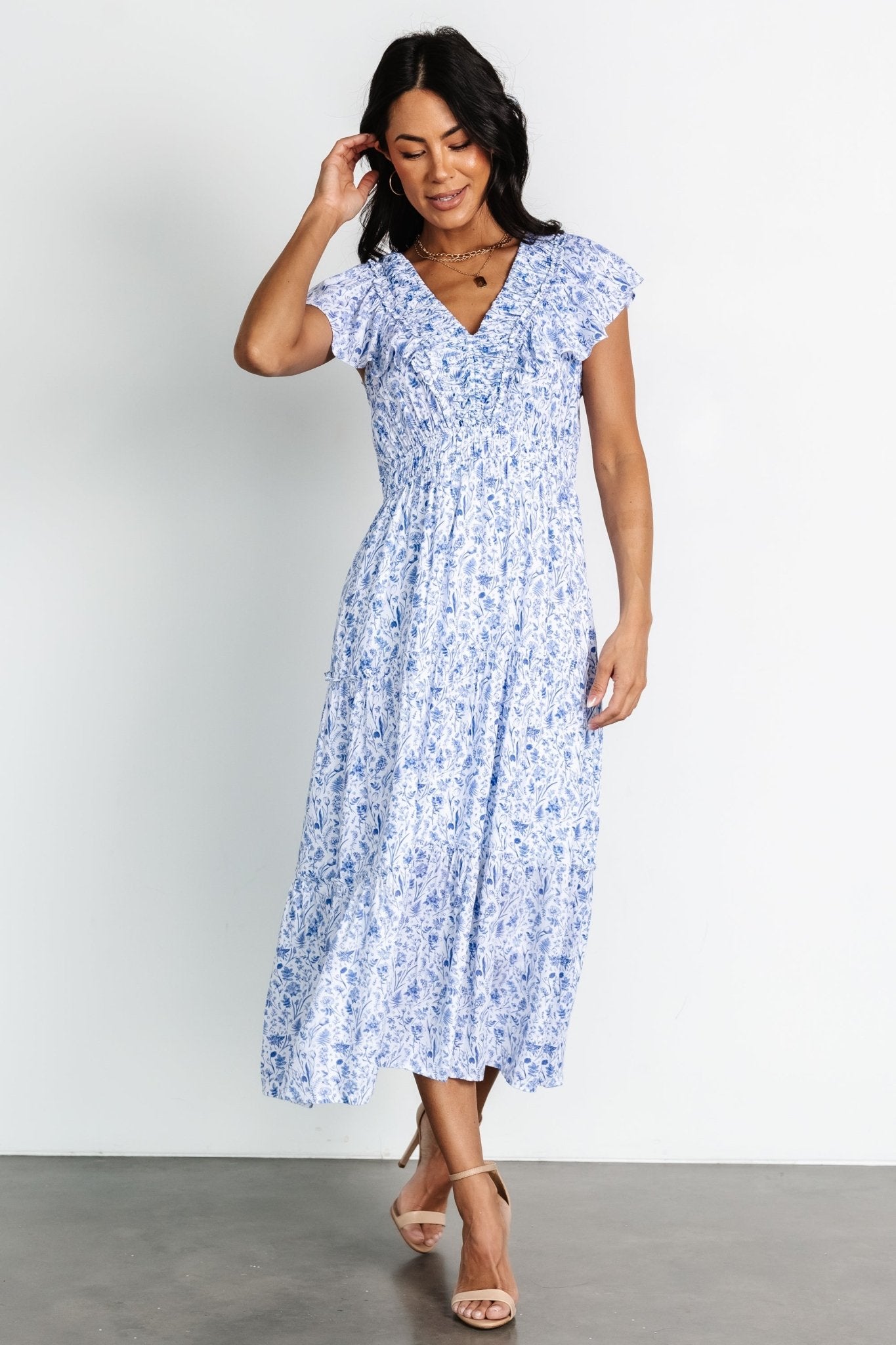 Crete Midi Dress | Blue + White - Baltic Born