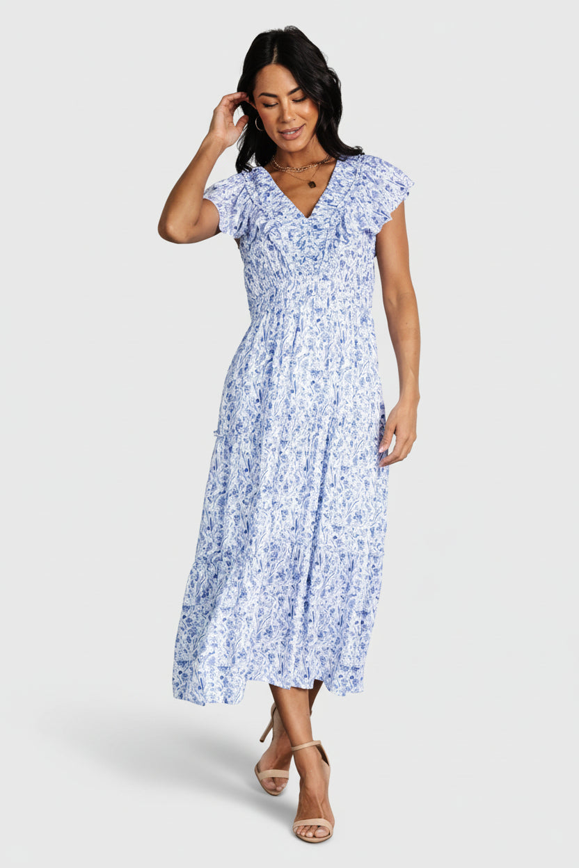 Crete Midi Dress | Blue + White