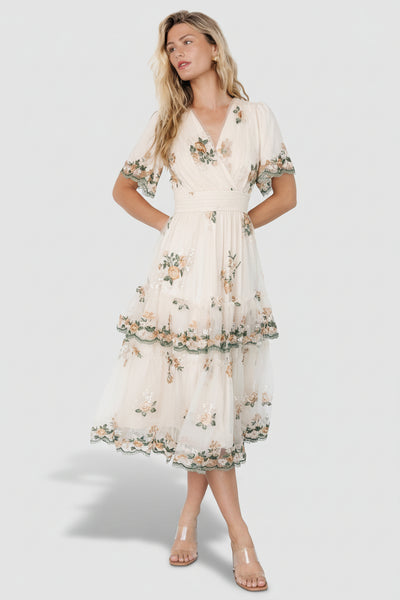 white christmas dresses Tilly Dress Cream Floral – Mapel Boutique main image 1