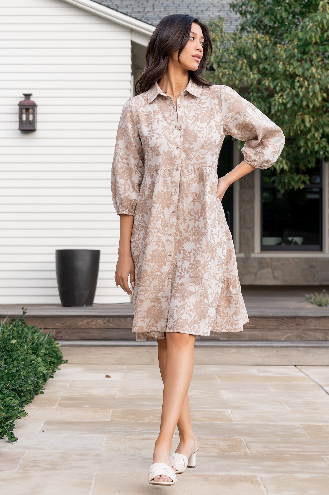 Baltic Born Womens Dakota Babydoll Dress | Taupe Print