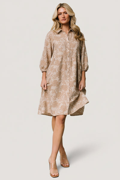 Baltic Born Womens Dakota Babydoll Dress | Taupe Print
