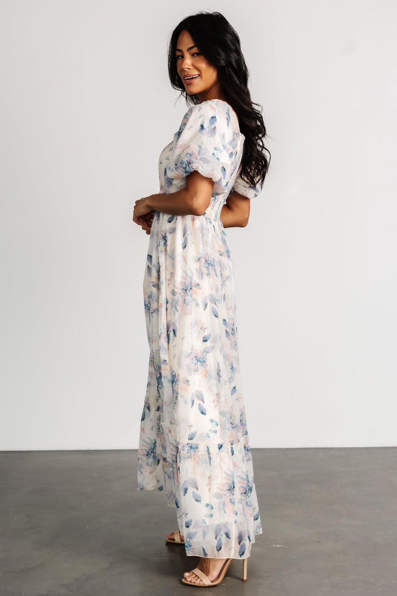 Dalia Maxi Dress | Cream + Blue Floral - Baltic Born