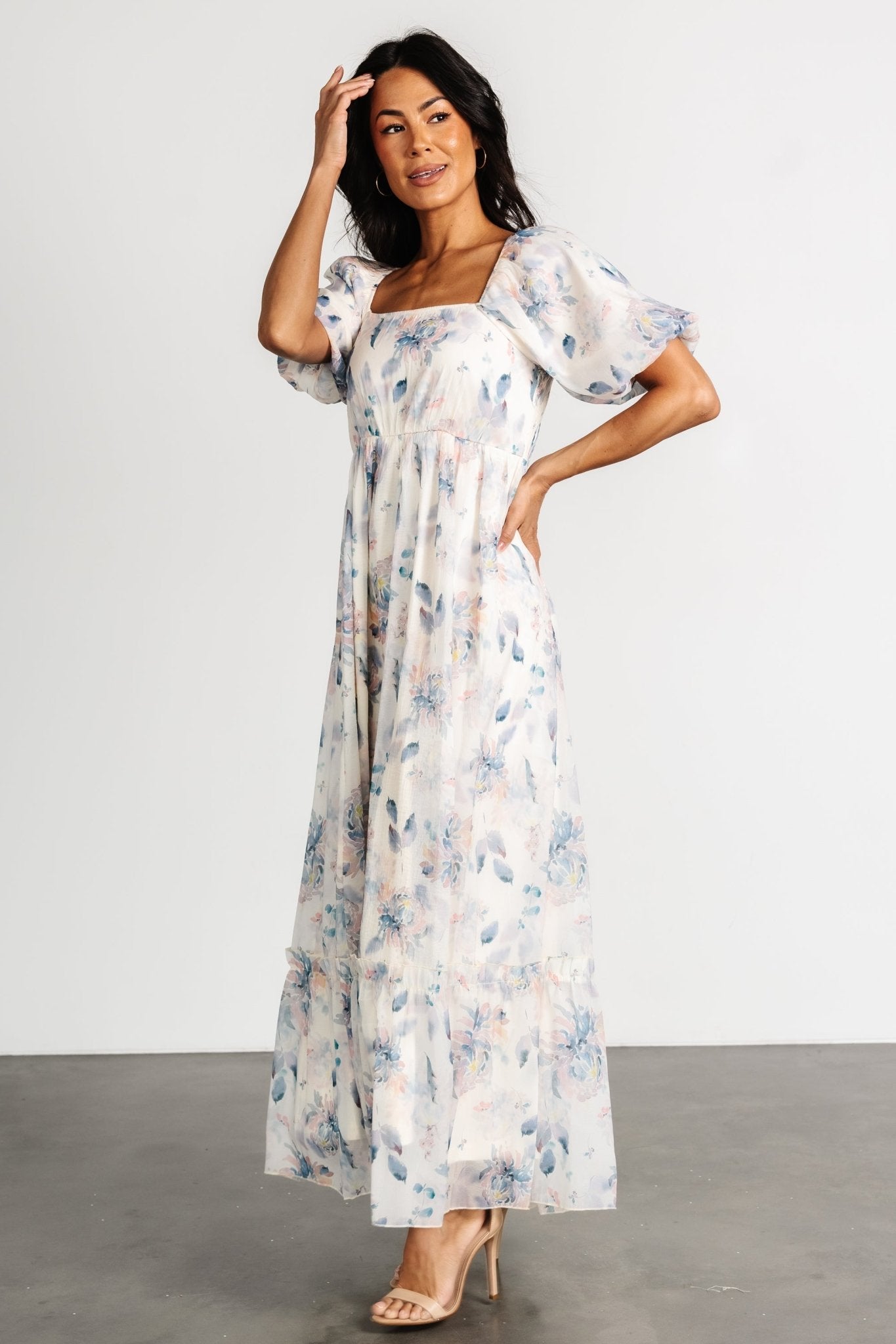 Dalia Maxi Dress | Cream + Blue Floral - Baltic Born