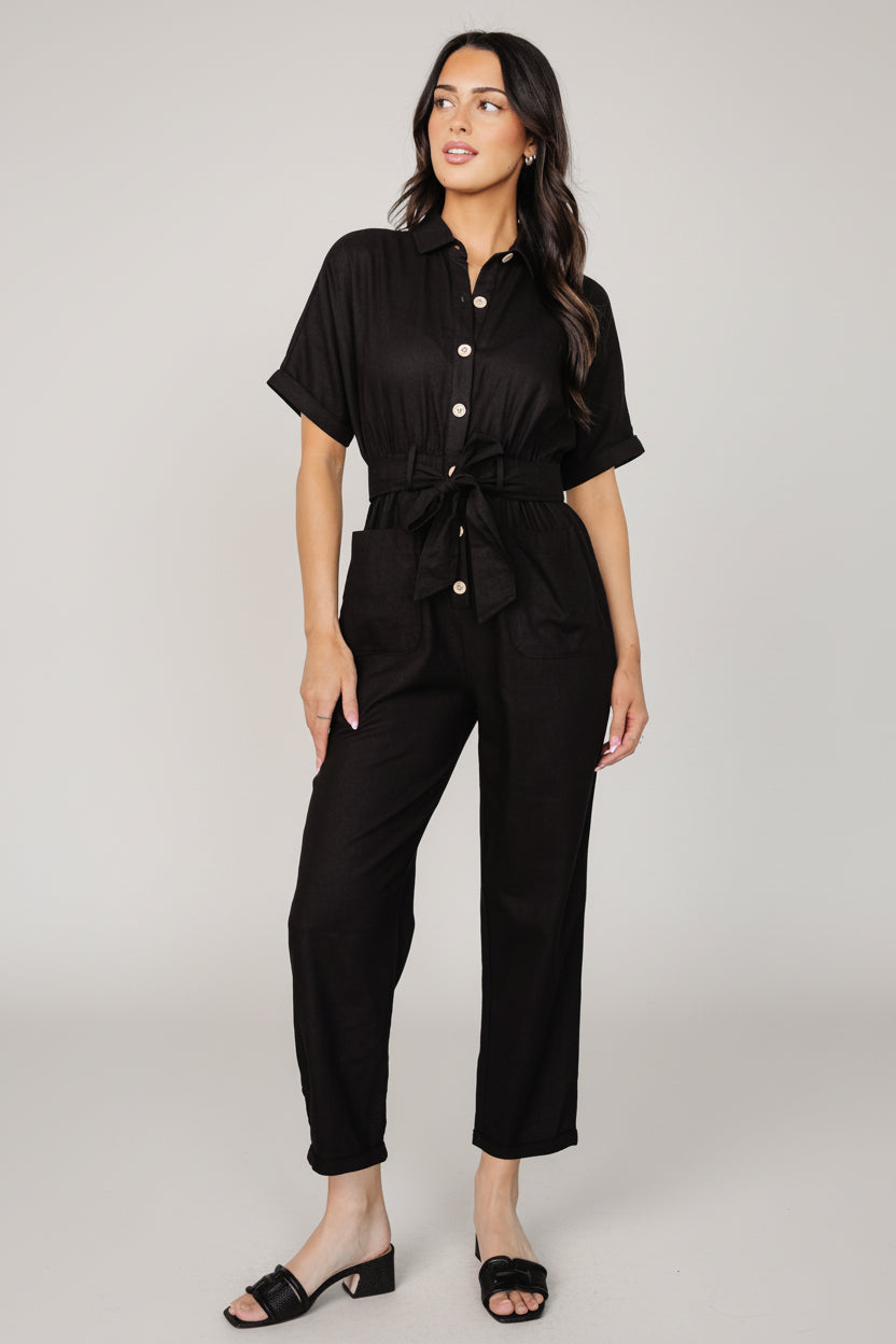 Dallas Button Up Jumpsuit | Black