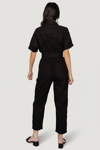 Culture Code Full Size Button Up Drawstring Waist Straight Jumpsuit