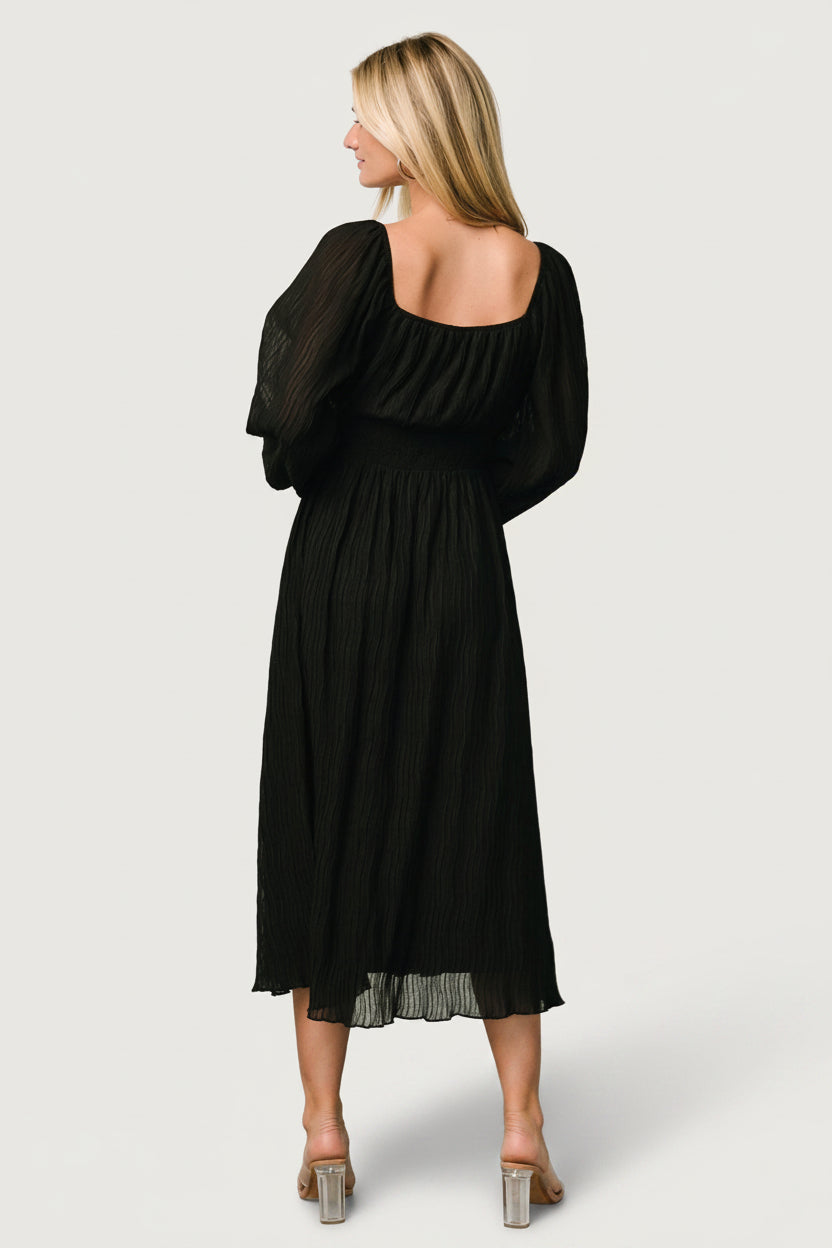Dalton Pleated Midi Dress | Black