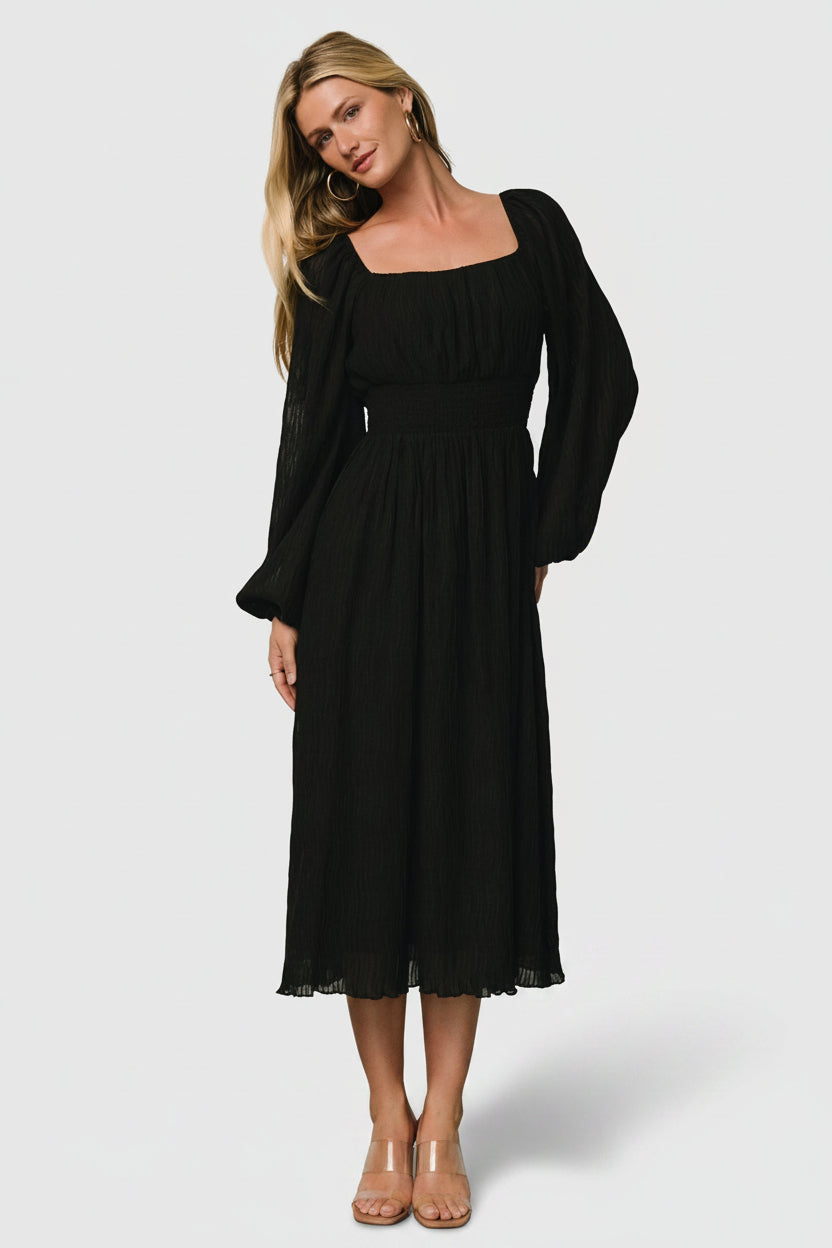 Dalton Pleated Midi Dress | Black