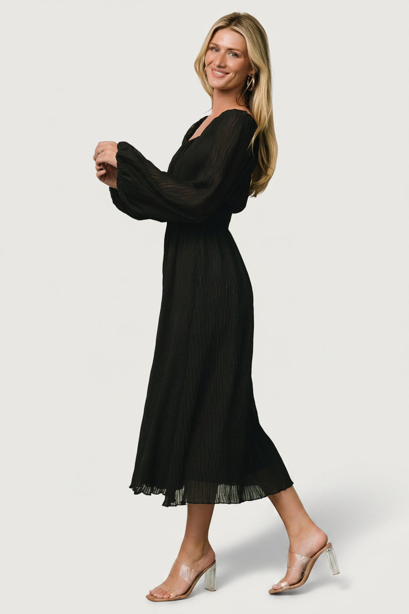Dalton Pleated Midi Dress | Black