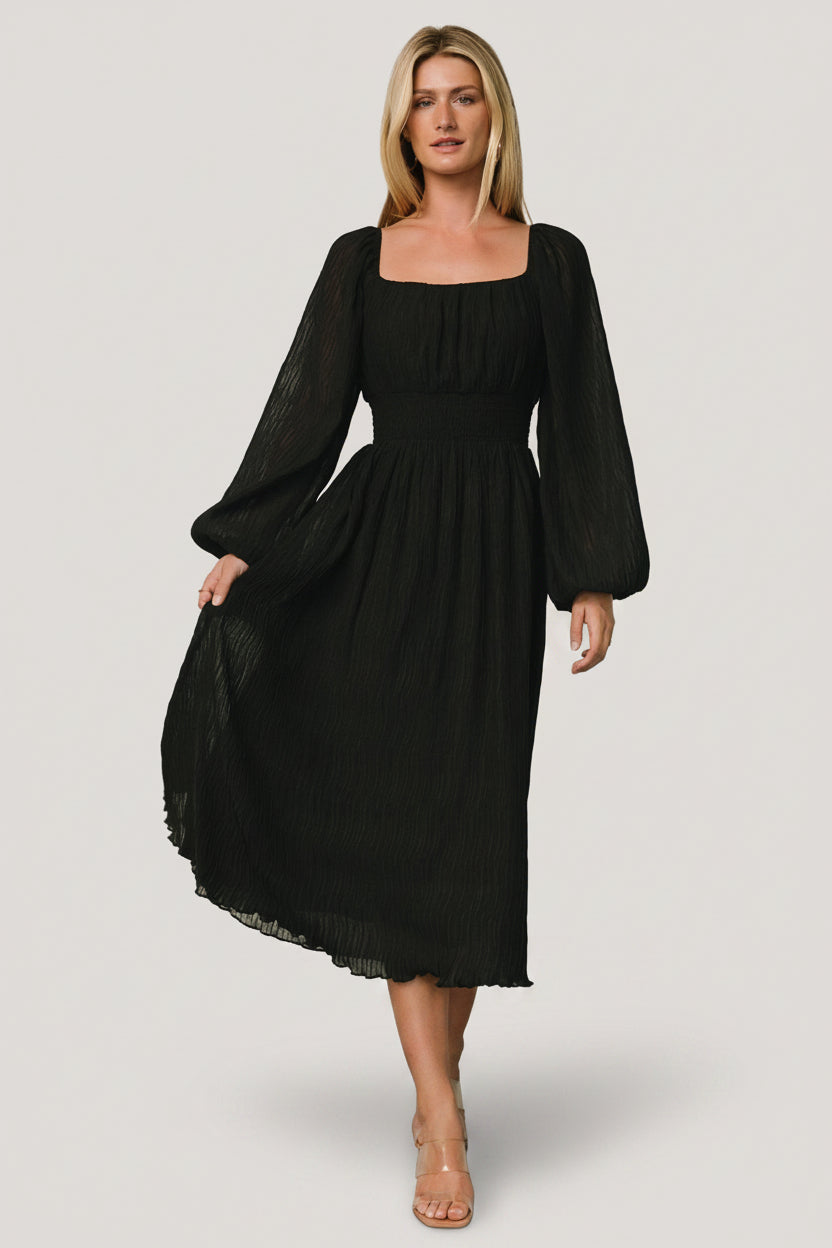 Dalton Pleated Midi Dress | Black